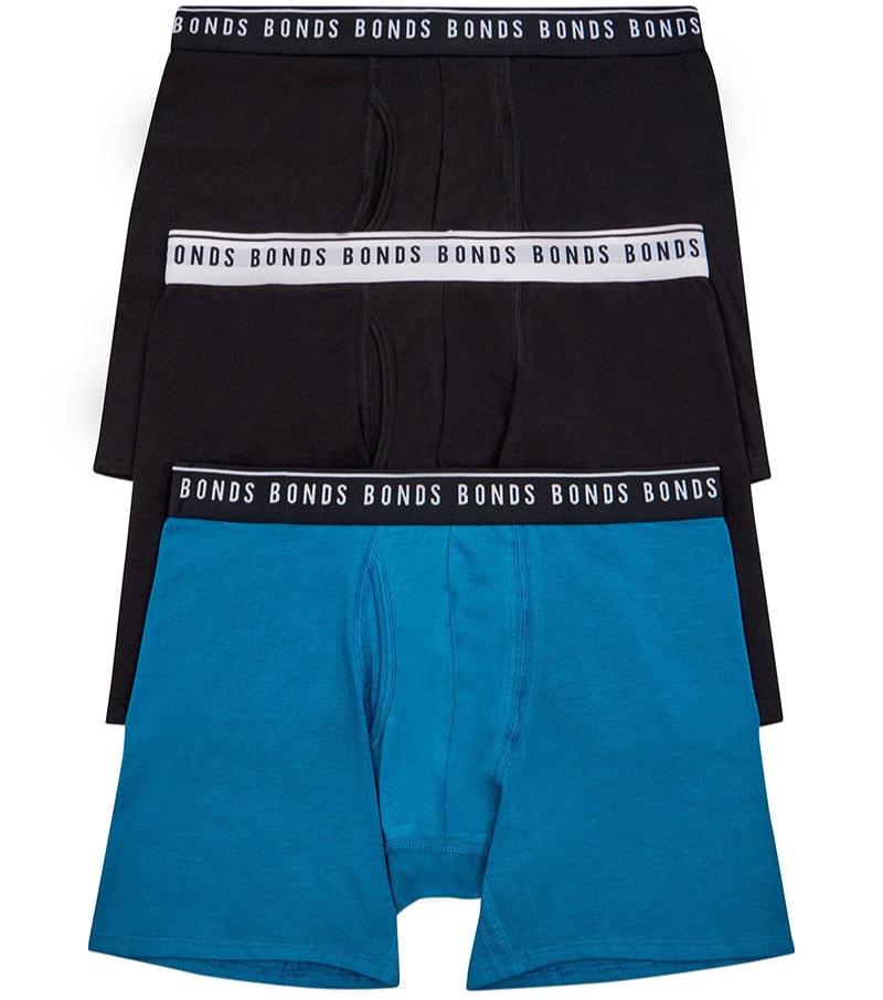 Bonds Men's Underwear Cotton Stretch Trunk 3 Pack - Navy/Black/Black