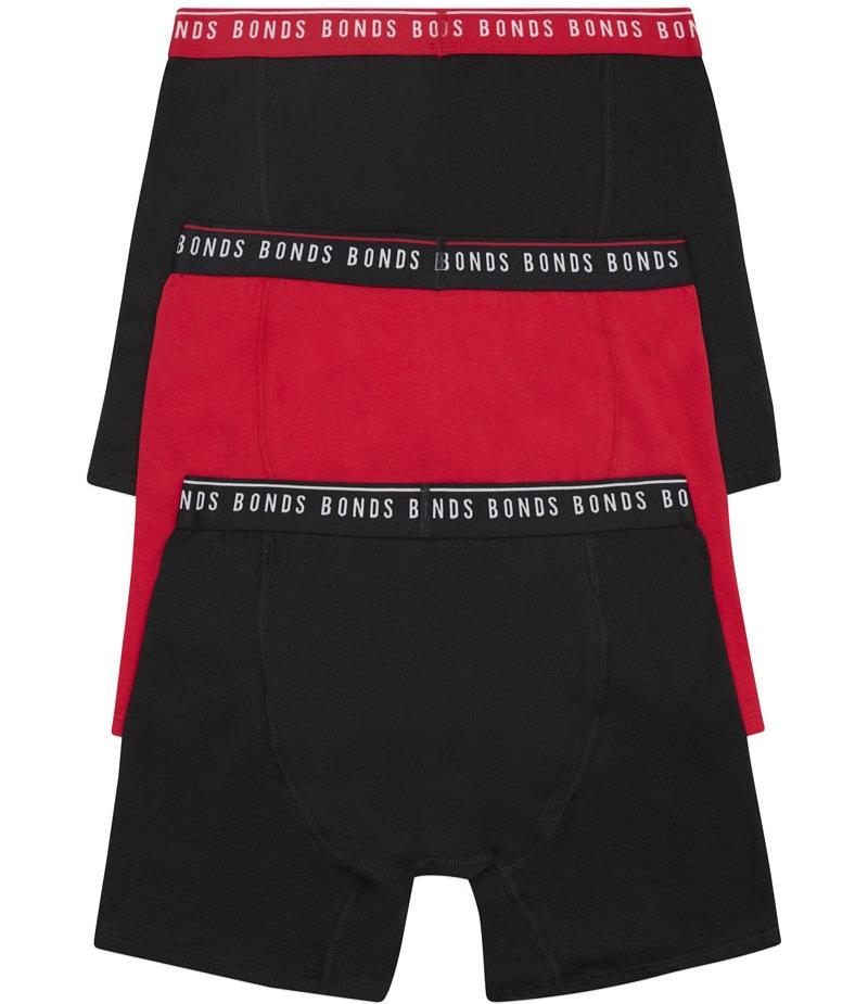 Bonds Men's Underwear Cotton Stretch Trunk 3 Pack - Black/Red/Black