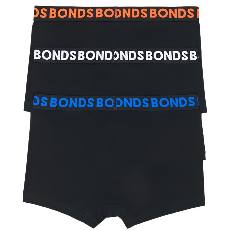 Bonds Men's Underwear Everyday Trunk 3 Pack - Black Pack With Hightlight Elastic