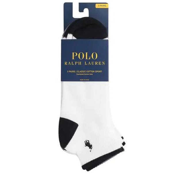 Polo Ralph Lauren Mens Size 10-13 Cotton Sport 1/4 Socks 3-Pack - White Assorted