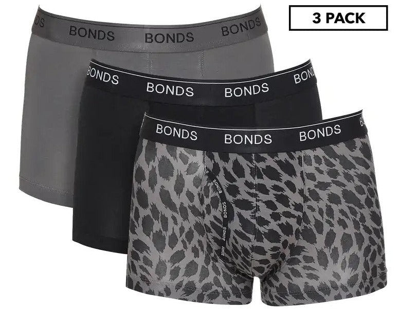 Bonds Men's Guyfront Trunks 3-Pack - Black/Charcoal/Leopard