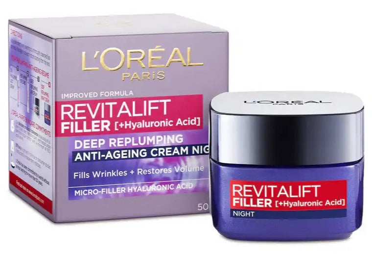 L'Oréal Revitalift Filler [+Hyaluronic Acid] Deep Replumping Anti-Ageing Night Cream 50mL