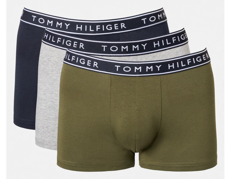 Tommy Hilfiger Men's Cotton Stretch Trunks 3-Pack - Green Tea/Midnight Blue/Grey