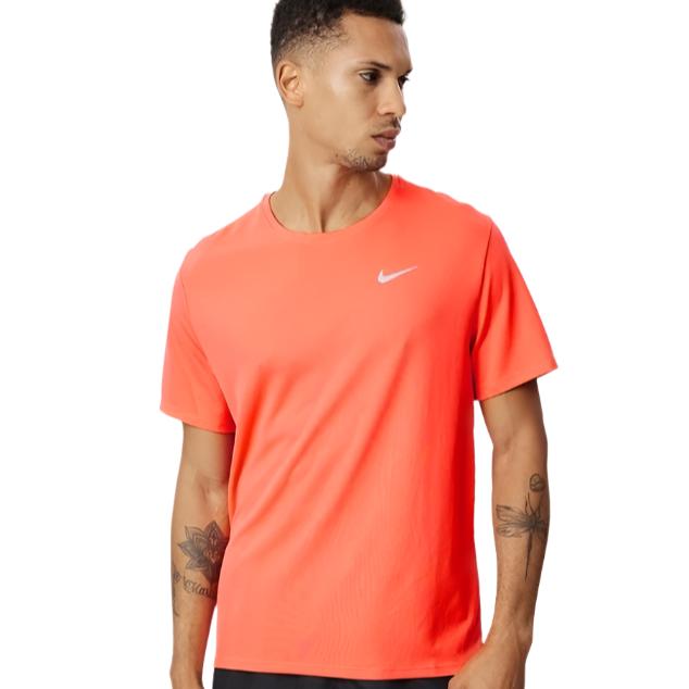 Nike Mens Dri-FIT UV Miler Short Sleeve Tee - Light Wild Mango/Reflective Silver