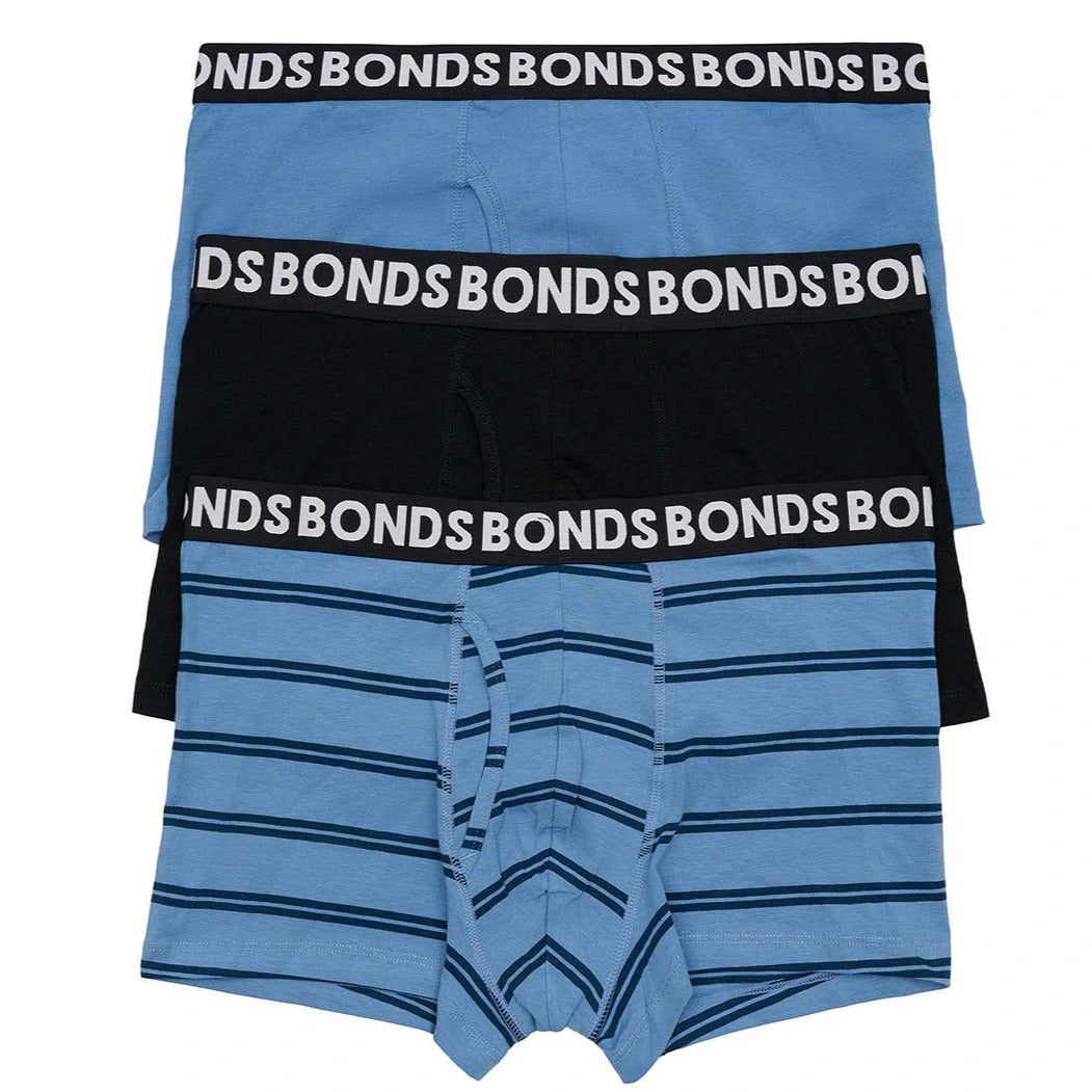 Bonds Men's Everyday Trunks 3-Pack - Blue Stripe/Black/Blue