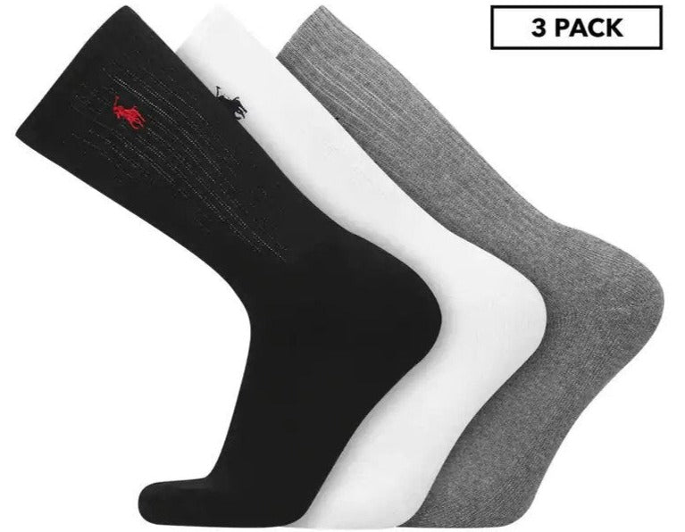 Polo Ralph Lauren Mens Size 10-13 Classic Cotton Sport Crew Socks 3-Pack - Multi