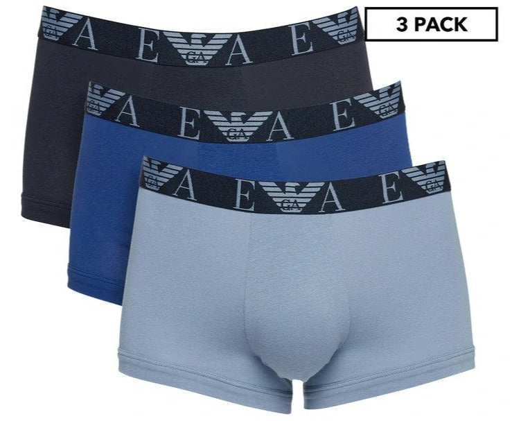 Emporio Armani Men's Bold Monogram Trunks 3-Pack - Marine/Mazarine/Infinity