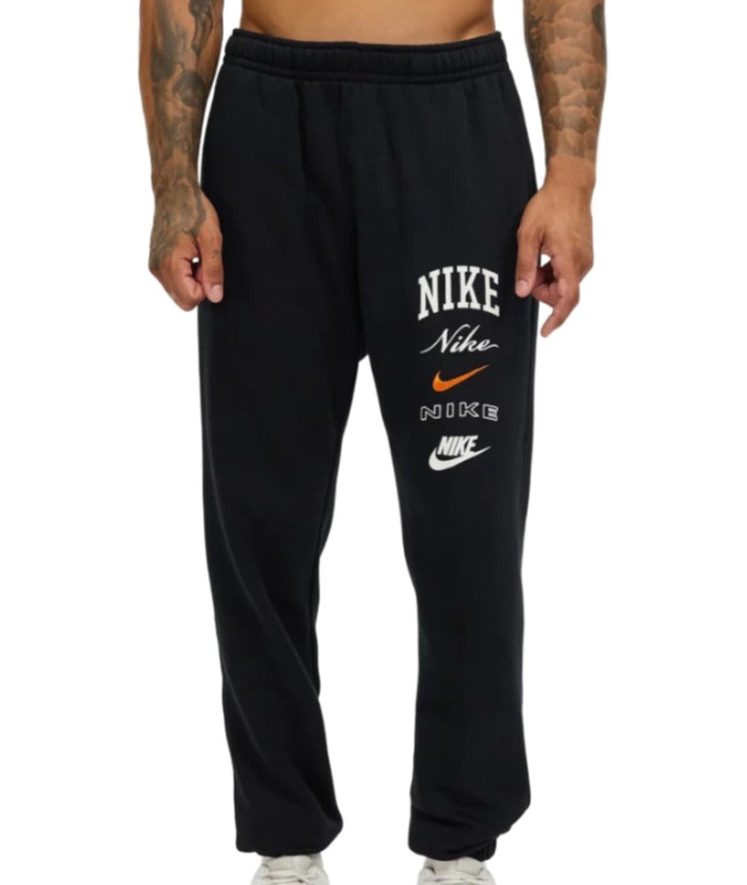 Nike Mens Sportswear Club Fleece Stacked Graphic Pants - Black/Orange