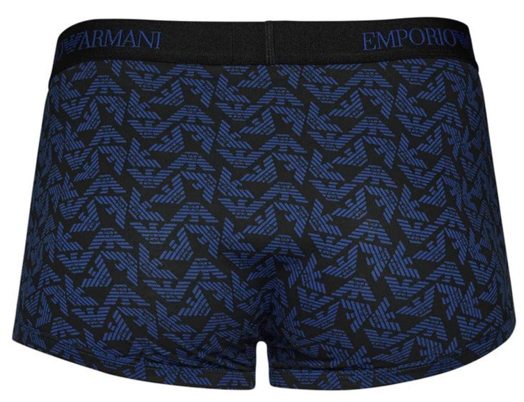 Emporio Armani Men's Cotton Trunks 3-Pack - Black/Mazarine Blue/Printed Black