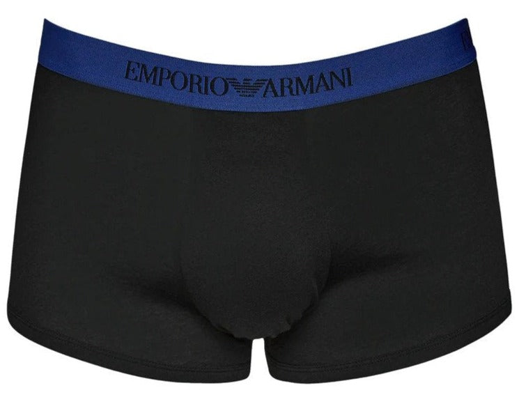 Emporio Armani Men's Cotton Trunks 3-Pack - Black/Mazarine Blue/Printed Black