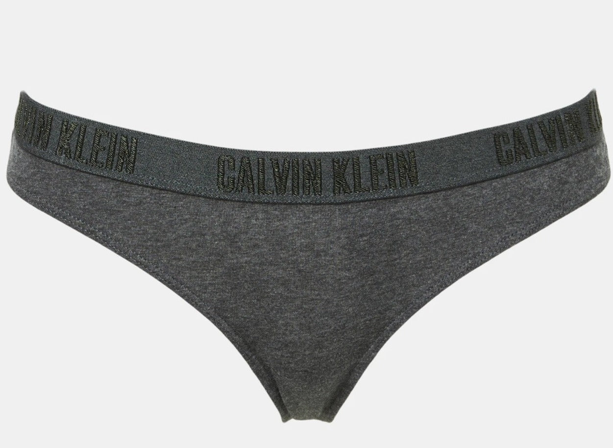 Calvin Klein Women's Monochrome Thong/String 3-Pack - Black/Grey Heather/Charcoal Heather