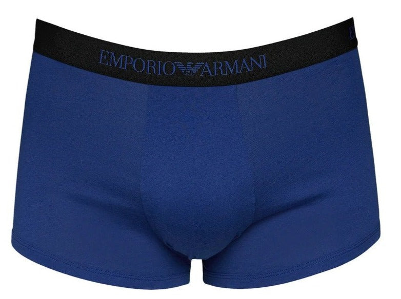 Emporio Armani Men's Cotton Trunks 3-Pack - Black/Mazarine Blue/Printed Black