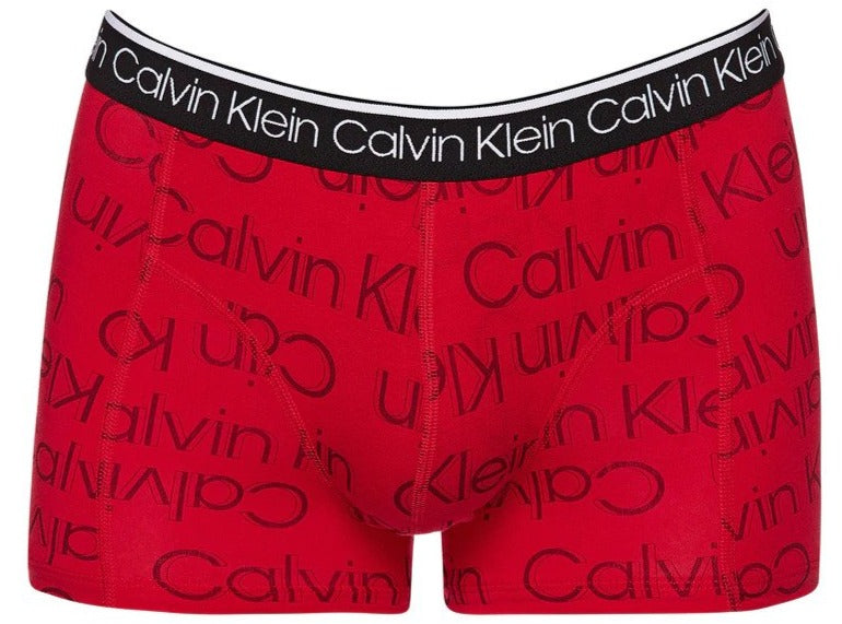 Calvin Klein Men's Cotton Stretch Trunks 3-Pack - Wolf Grey Heather/Outline Large Print/Red Carpet