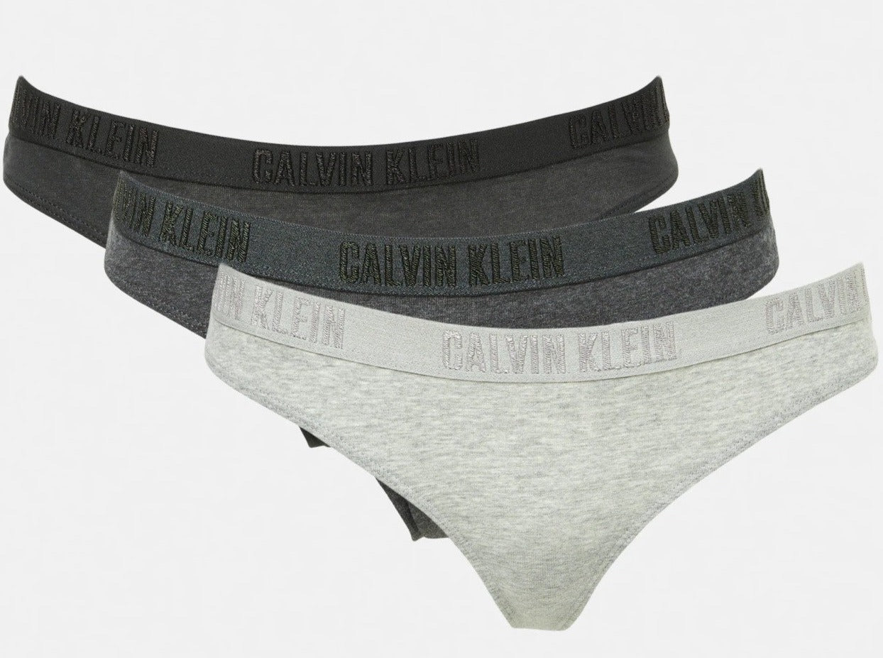 Calvin Klein Women's Monochrome Thong/String 3-Pack - Black/Grey Heather/Charcoal Heather