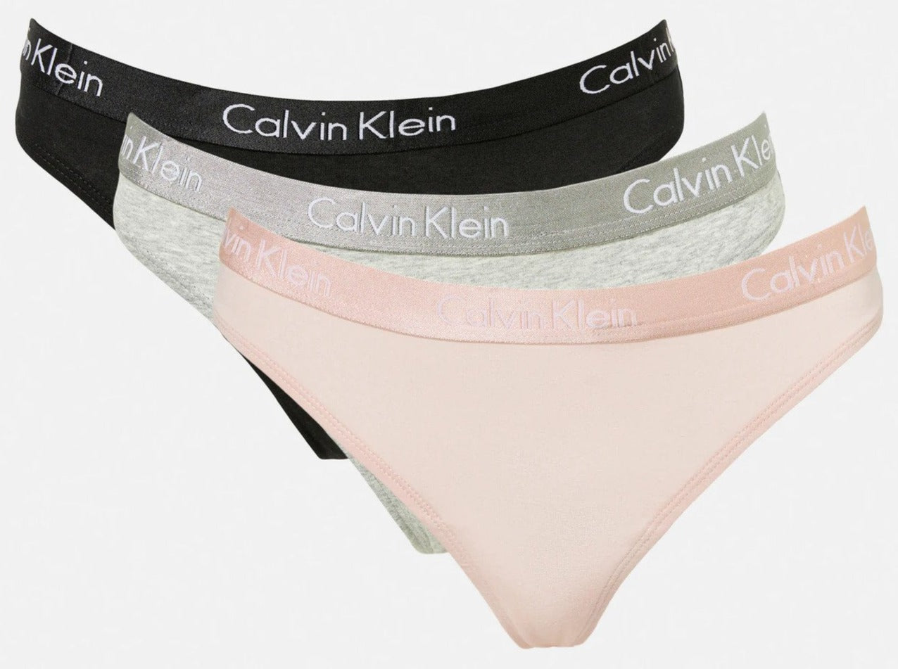 Calvin Klein Women's Motive Cotton Thong 3-Pack - Black/Grey Heather/Nymph's Thigh