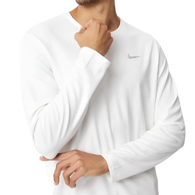 Nike Mens Miler Dri-FIT UV Long Sleeve Running Top Tee - White/Reflective Silver