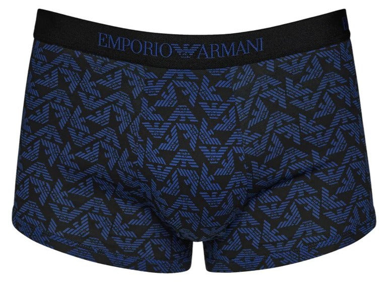 Emporio Armani Men's Cotton Trunks 3-Pack - Black/Mazarine Blue/Printed Black