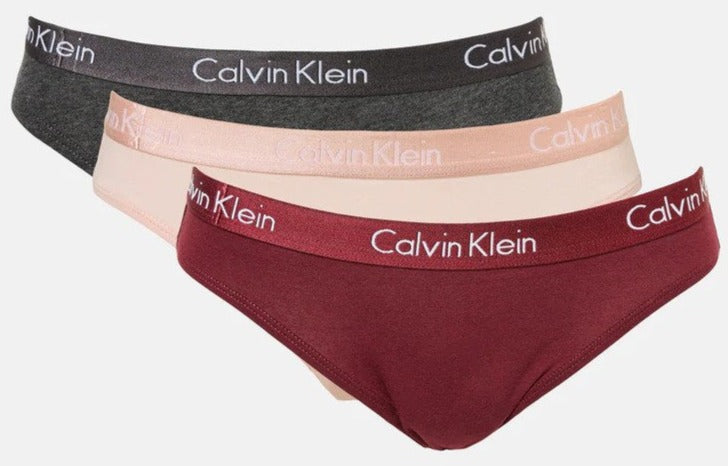 Calvin Klein Women's Motive Cotton Bikini Briefs 3-Pack - Tawny Port/Charcoal Heather/Nymph's Thigh