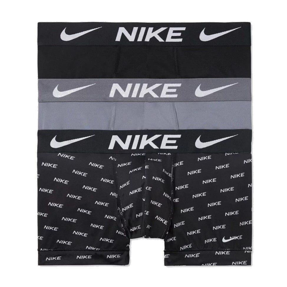 Nike Mens Essential Microfibre Trunks 3-Pack - Nike Logo Print, Cool Grey & Black