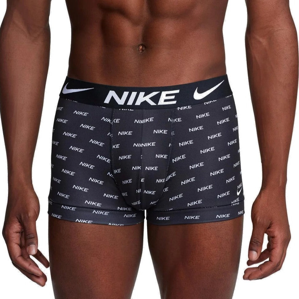 Nike Mens Essential Microfibre Trunks 3-Pack - Nike Logo Print, Cool Grey & Black