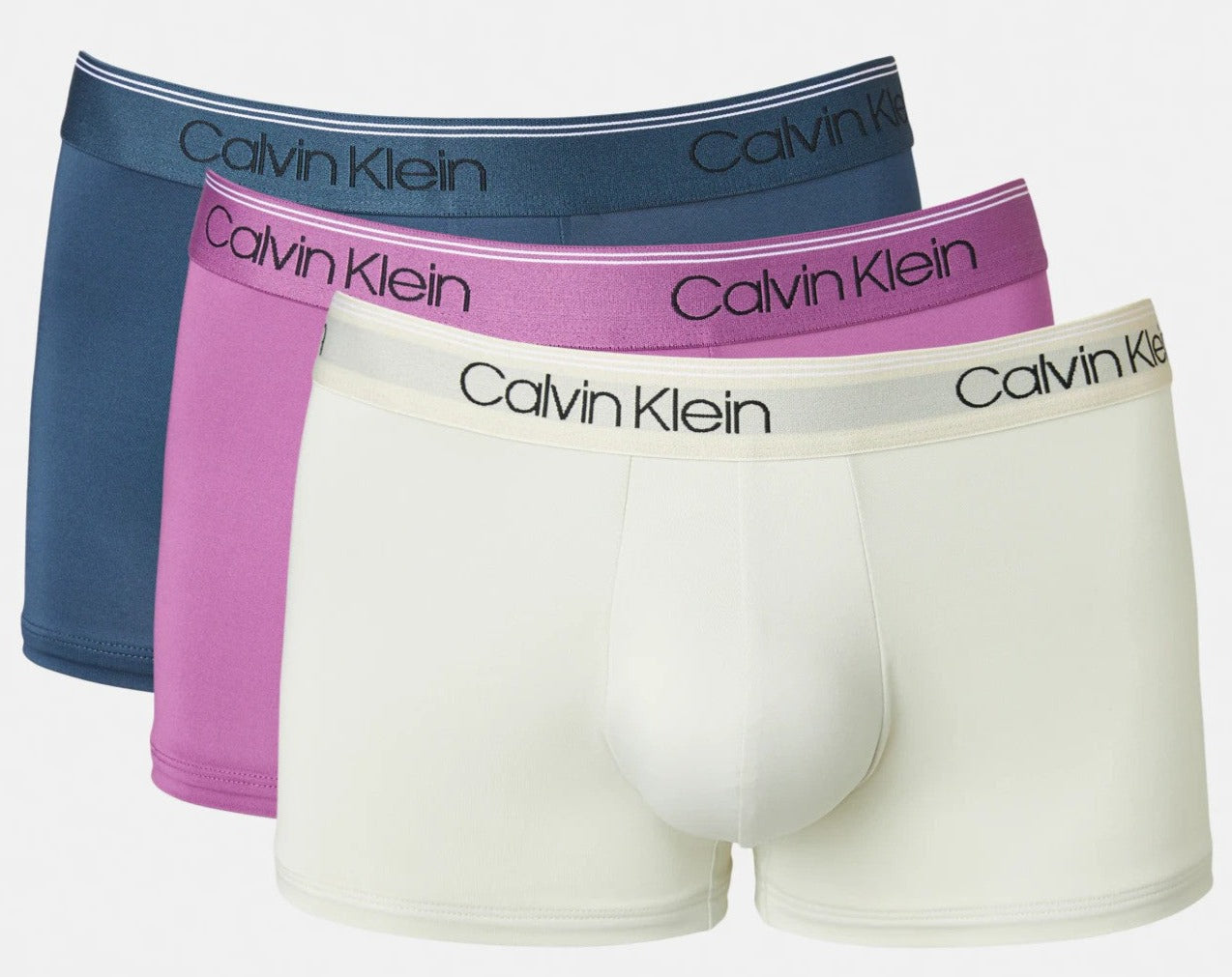 Calvin Klein Men's Microfibre Stretch Low Rise Trunks 3-Pack - Amethyst/Cream/Navy