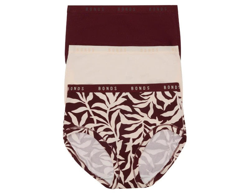 Bonds Women's Cottontails Full Briefs 3-Pack - Bordeaux/Print/Base Blush