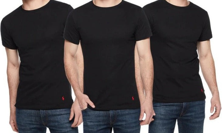 Polo Ralph Lauren Men's Short Sleeve Crewneck Slim Fit Tee / T-Shirt / Tshirt 3-Pack - Polo Black