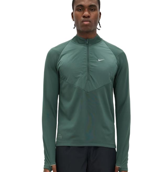 Nike Mens Run Division Dri-FIT 1/2-Zip Mid-Layer Running Top Tee - Vintage Green/Dark Stucco