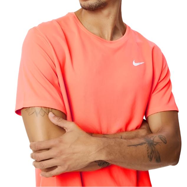 Nike Mens Dri-FIT UV Miler Short Sleeve Tee - Light Wild Mango/Reflective Silver