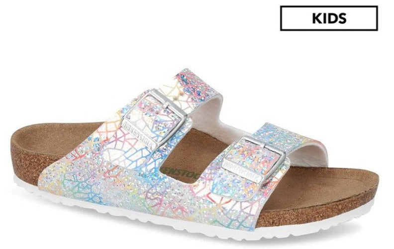 Birkenstock Kids' Arizona Vegan Narrow Fit Sandals - Flashy Hologram Silver