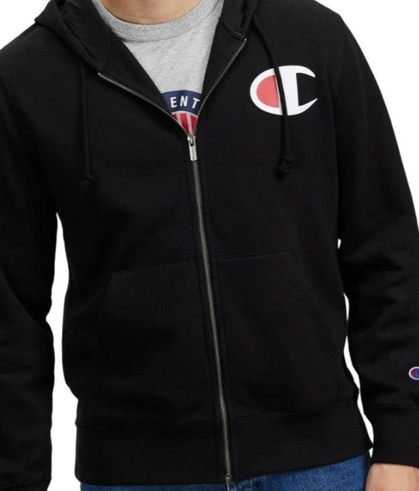 Champion Mens Big C Logo Hooded Zip Jacket - Black