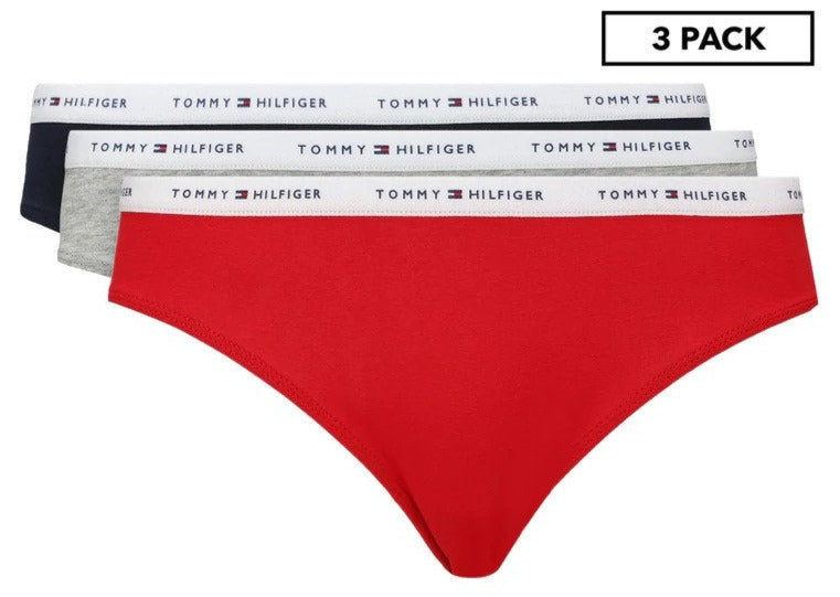 Tommy Hilfiger Women's Classic Logo Basic Bikini Briefs 3-Pack - Grey/Red/Blue