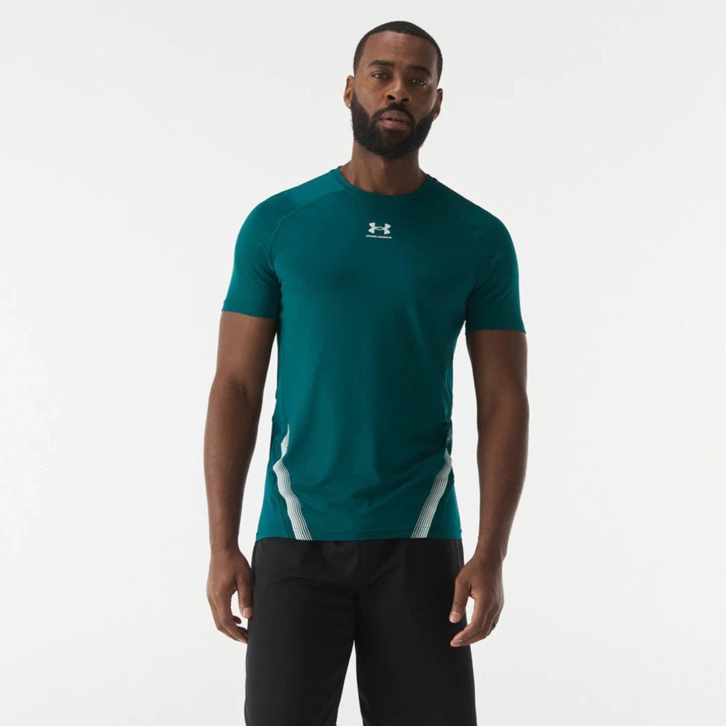 Under Armour Men's HeatGear Armour Nov Fitted Short Sleeve Tee / T-Shirt / Tshirt - Tourmaline Teal/Illusion Green