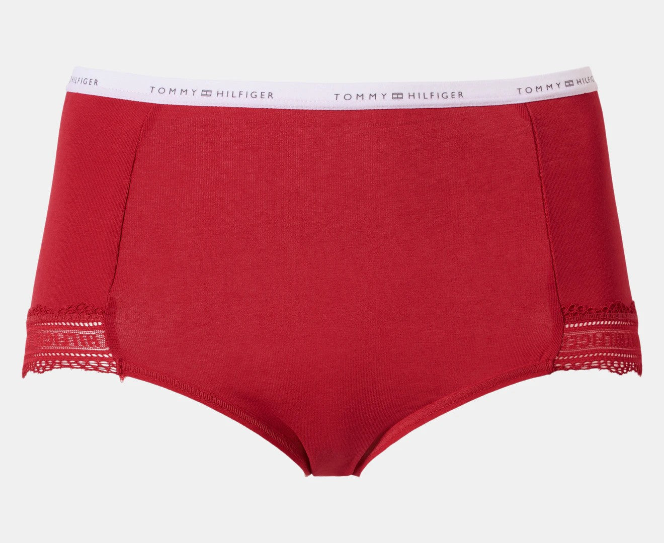 Tommy Hilfiger Women's Cotton Lace Logo Waistband Briefs 3-Pack - Red/Grey/Navy