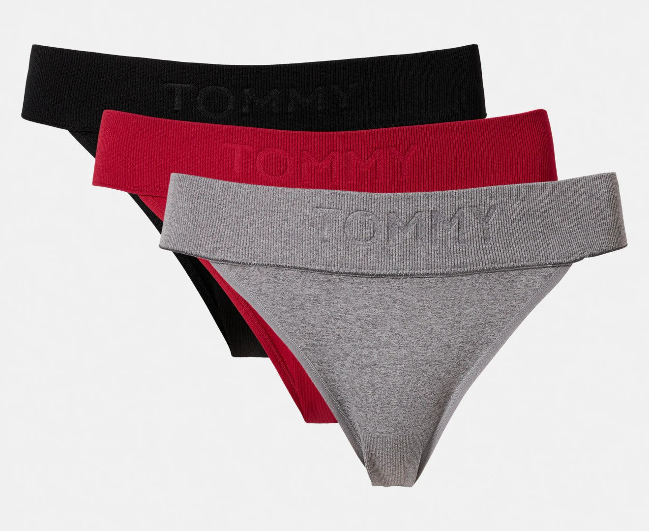 Tommy Hilfiger Women's Seamless String Bikini Briefs w/ Debossed Logo 3-Pack - Red/Grey/Black