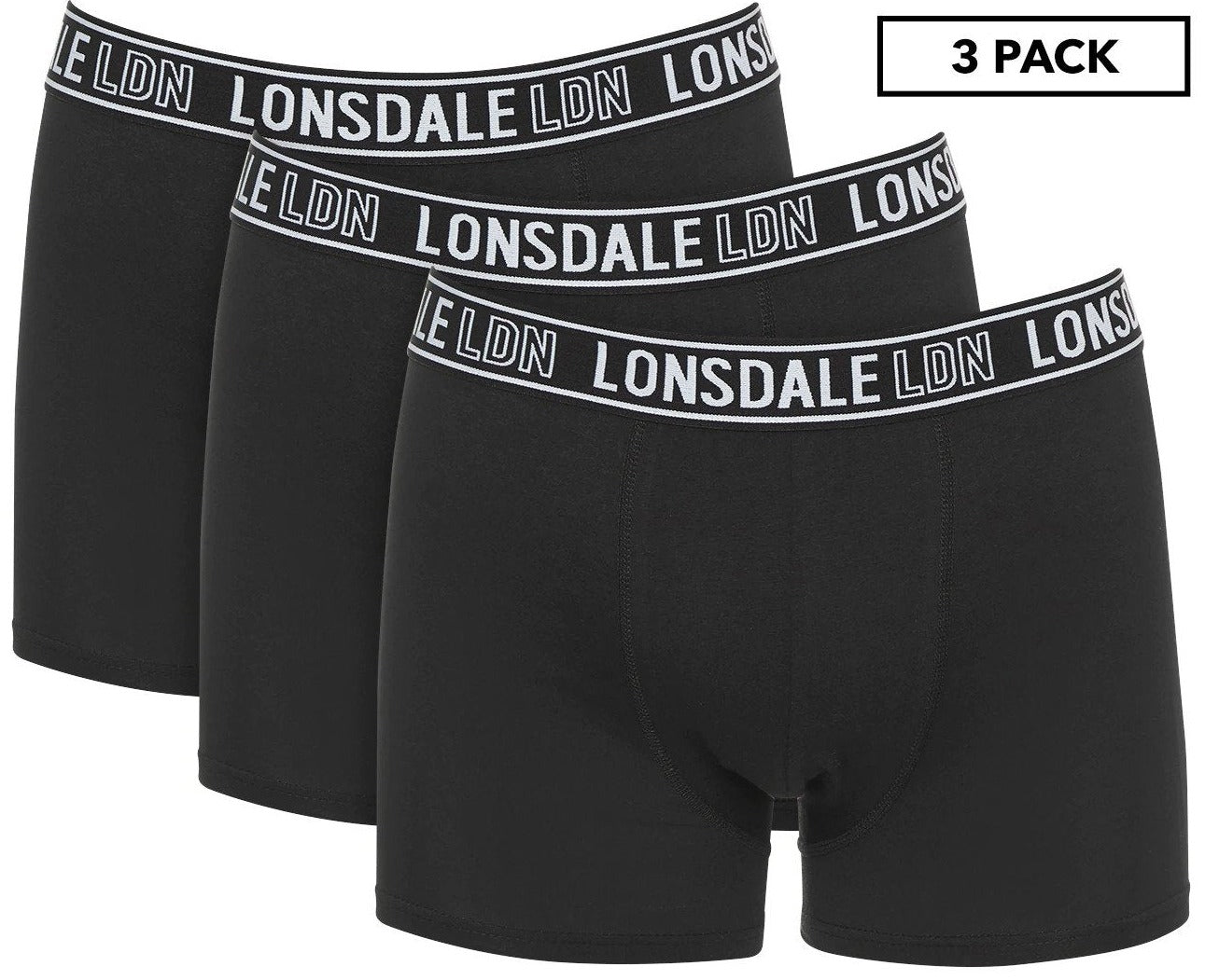 Lonsdale Men's Cotton Short Leg Trunks 3-Pack - Black