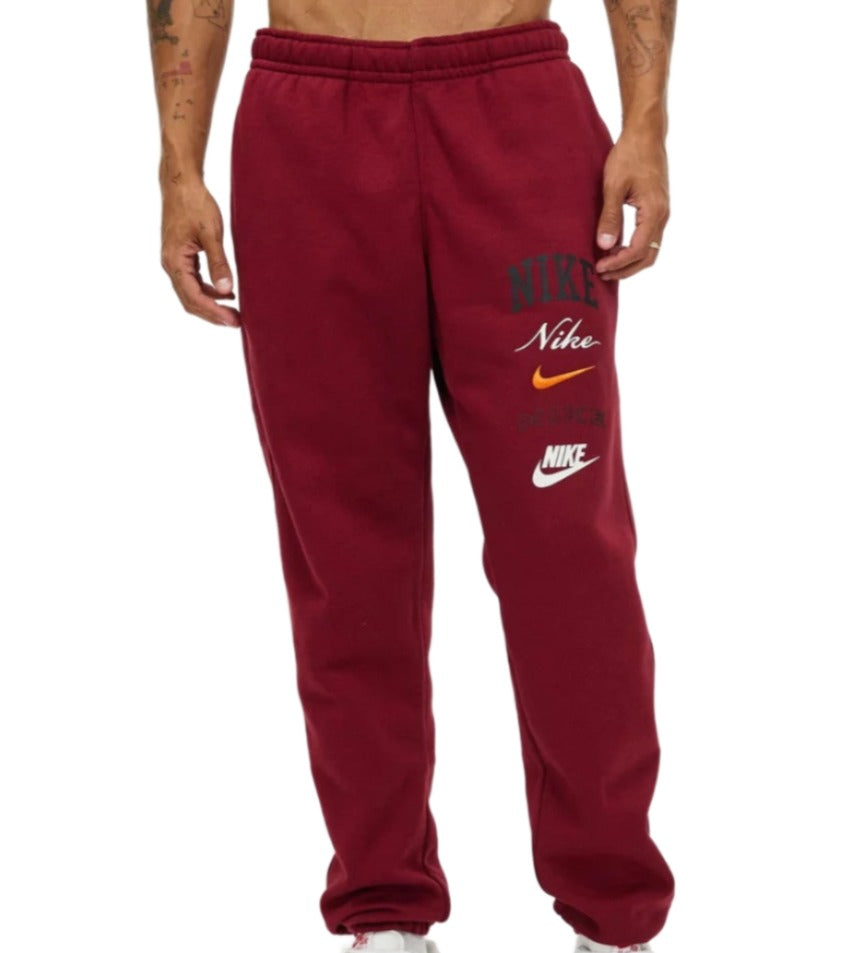 Nike Mens Sportswear Club Fleece Stacked Graphic Pants - Team Red/Orange