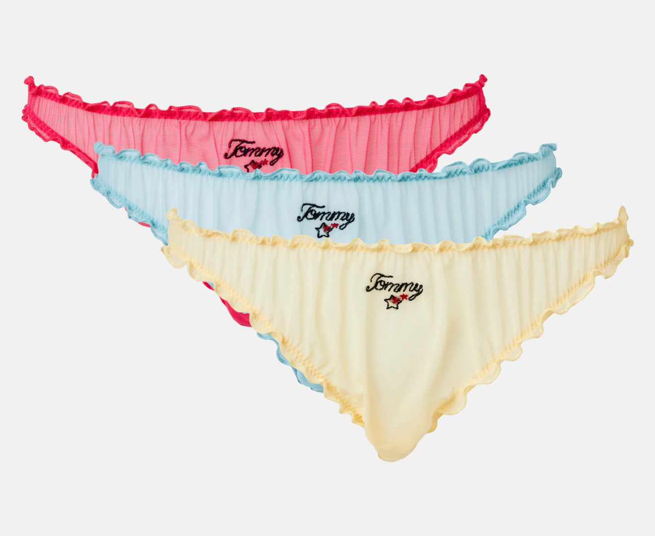 Tommy Hilfiger Women's Ruffle Bikini Brief 3-Pack - Sky Line/Laser Pink/Sunny Day