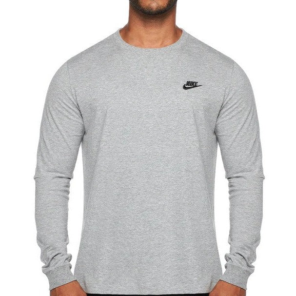 Nike Sportswear Mens Club Long Sleeve Tee / T-Shirt / Tshirt - Dark Grey Heather/Black