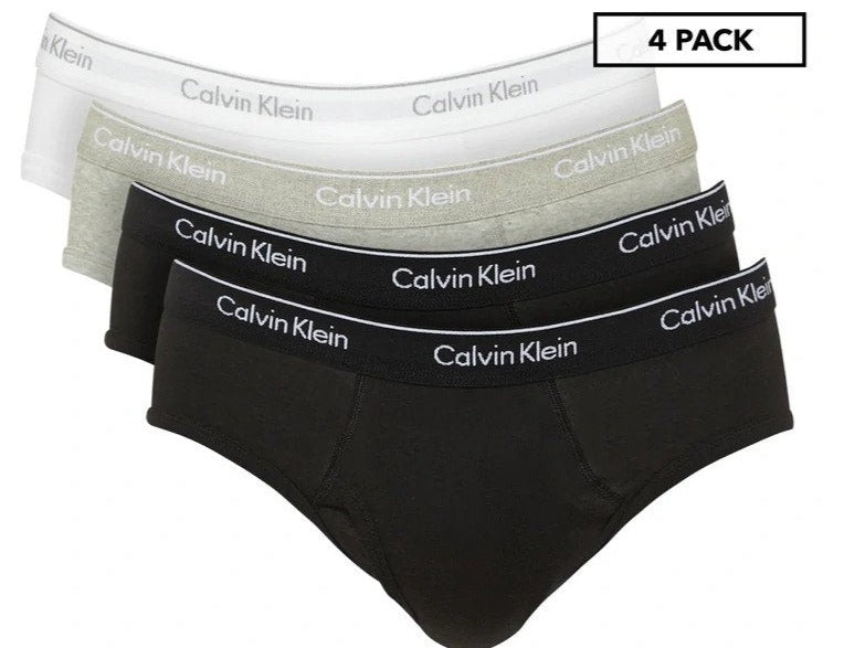 Calvin Klein Mens 100% Low Rise Hip Briefs 4-Pack - White/Grey/Black