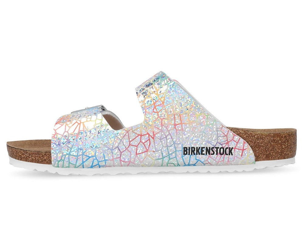 Birkenstock Kids' Arizona Vegan Narrow Fit Sandals - Flashy Hologram Silver