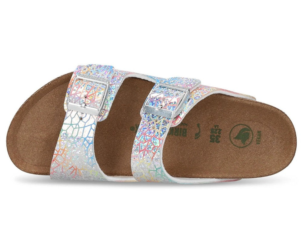 Birkenstock Kids' Arizona Vegan Narrow Fit Sandals - Flashy Hologram Silver