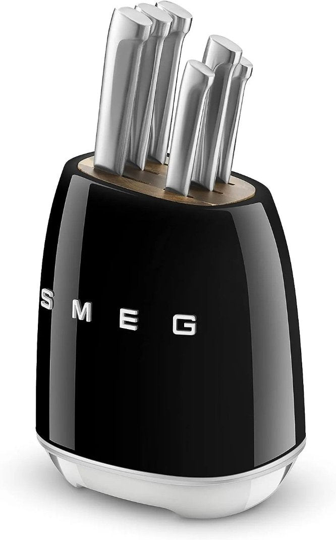 SMEG 7 Piece Stainless Steel Knife Block Set - Black