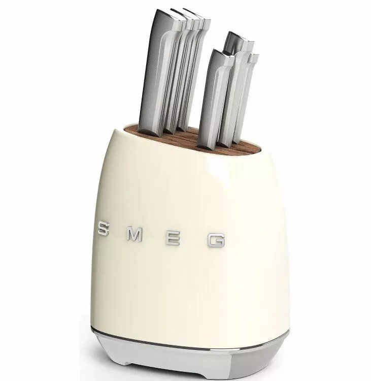 SMEG 7 Piece Stainless Steel Knife Block Set - Cream