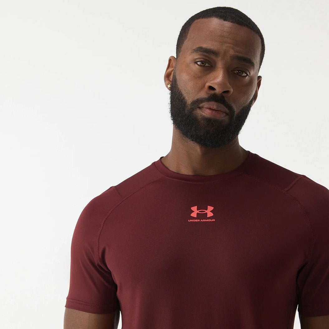 Under Armour Men's HeatGear Armour Nov Fitted Short Sleeve Tee / T-Shirt / Tshirt - Chestnut Red/Bolt Red