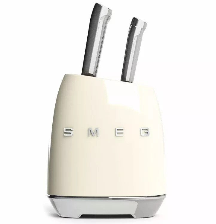 SMEG 7 Piece Stainless Steel Knife Block Set - Cream