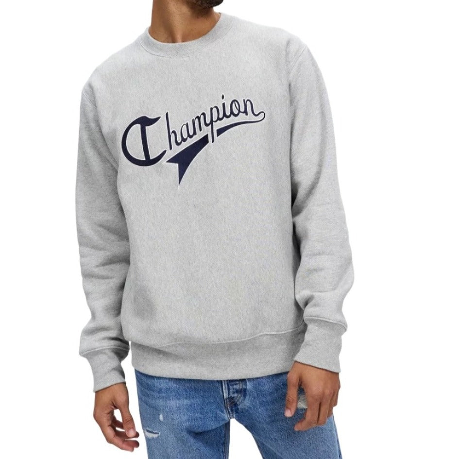 Champion Mens Cursive Logo Crew Sweater - Oxford Heather