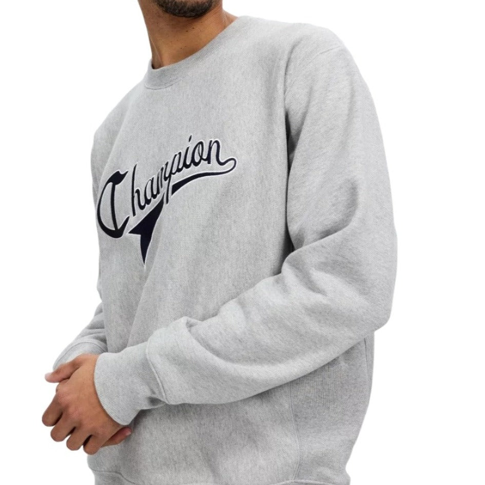 Champion Mens Cursive Logo Crew Sweater - Oxford Heather