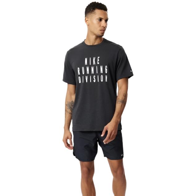 Nike Mens Dri-FIT Rise 365 Running Division Short Sleeve Running Top Tee - Black/Photon Dust