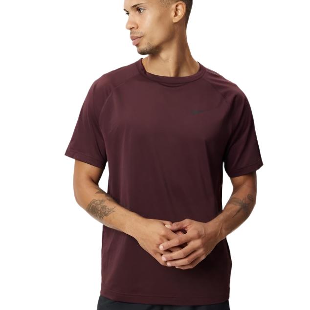 Nike Mens Dri-FIT Short-Sleeve Fitness Top Tee - Burgundy Crush/Black